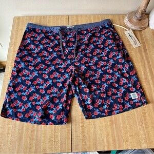 SGI THREADS Board Shorts Swim Trunks Red Floral Tropical Hibiscus Mens NWT
